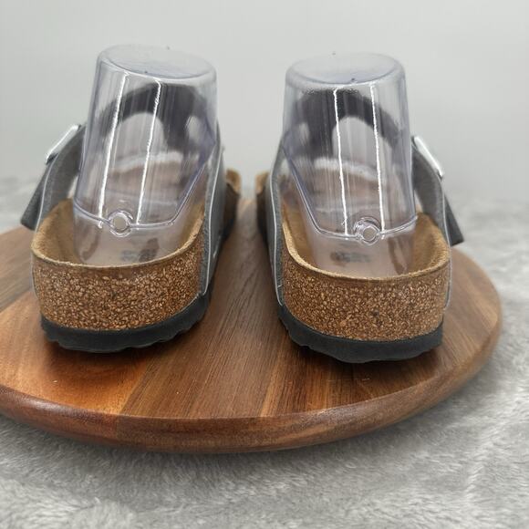 Birkenstock Sandals Womens 39 Gizeh Thong Silver Metallic Buckle Toe Post Flats - Picture 7 of 12